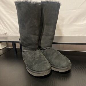 Women's 10 Ugg Bailey Bow Tall II Black Sheepskin Shearling Fur Boots